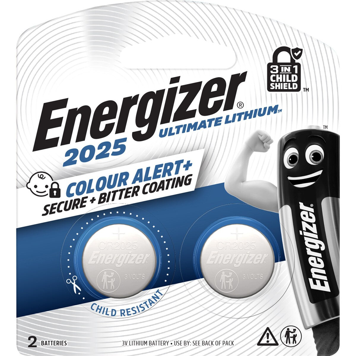 Energizer Cr2025 Ultimate Lithium Coin Battery 3-in-1 Child Shield 2 Pack