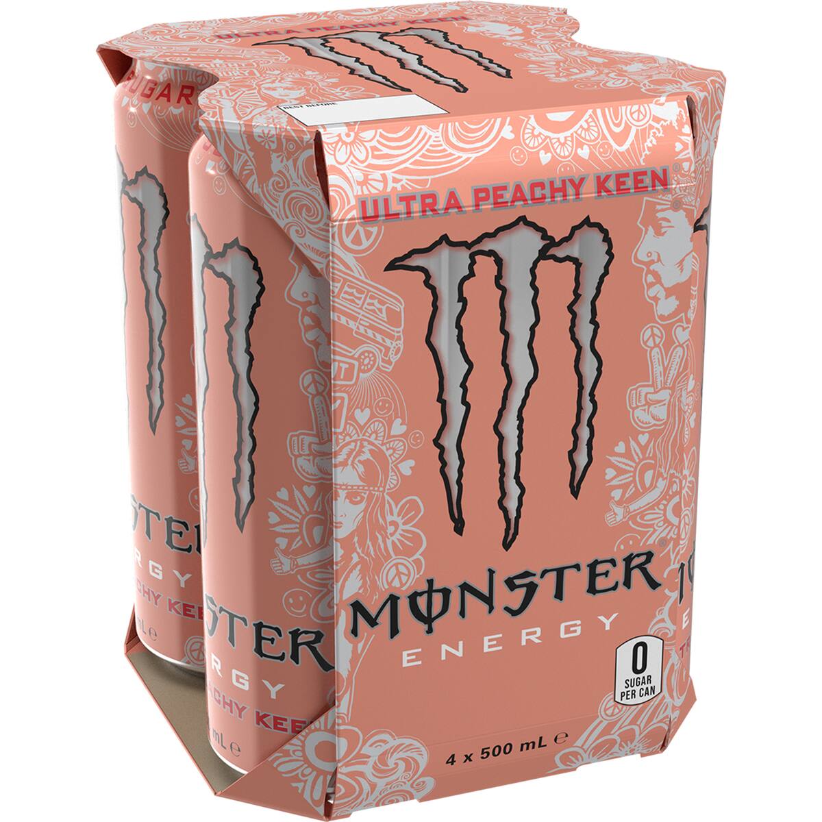Monster Energy Drink Ultra Peachy Keen Cans 500ml X 4 Pack