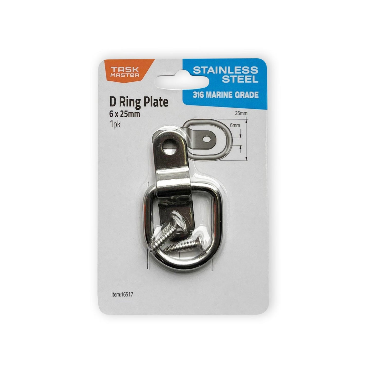 Taskmaster D Ring Plate - 25mm - 316 Stainless Steel - 6 Pack