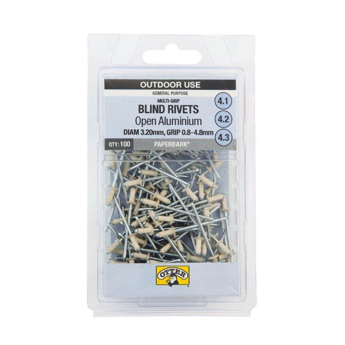 Otter Multi Grip Open Aluminium Blind Rivets 3.2 x 0.8-4.8mm 100 Pack