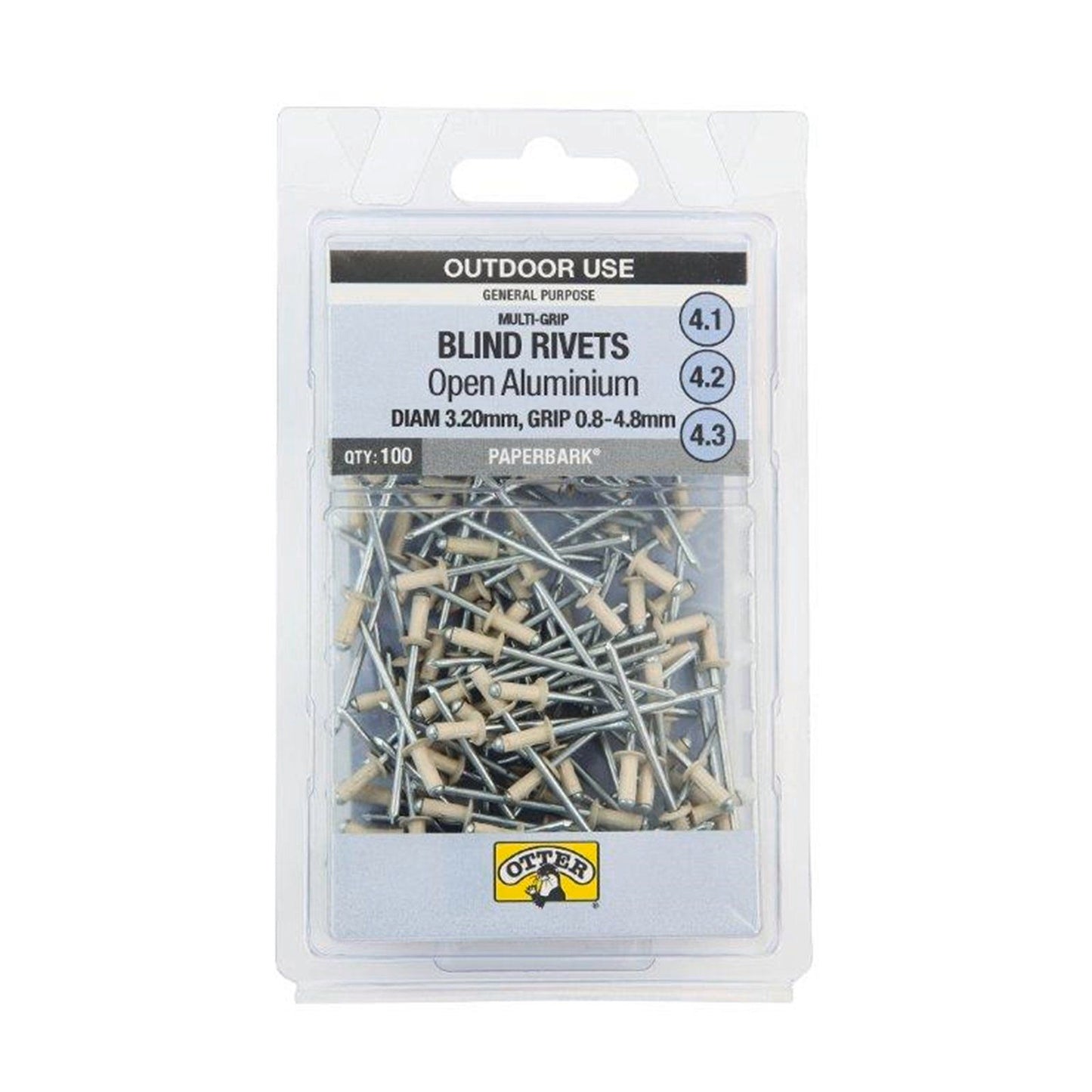 Otter Multi Grip Open Aluminium Blind Rivets - 3.2 x 0.8-4.8mm - 100 Pack