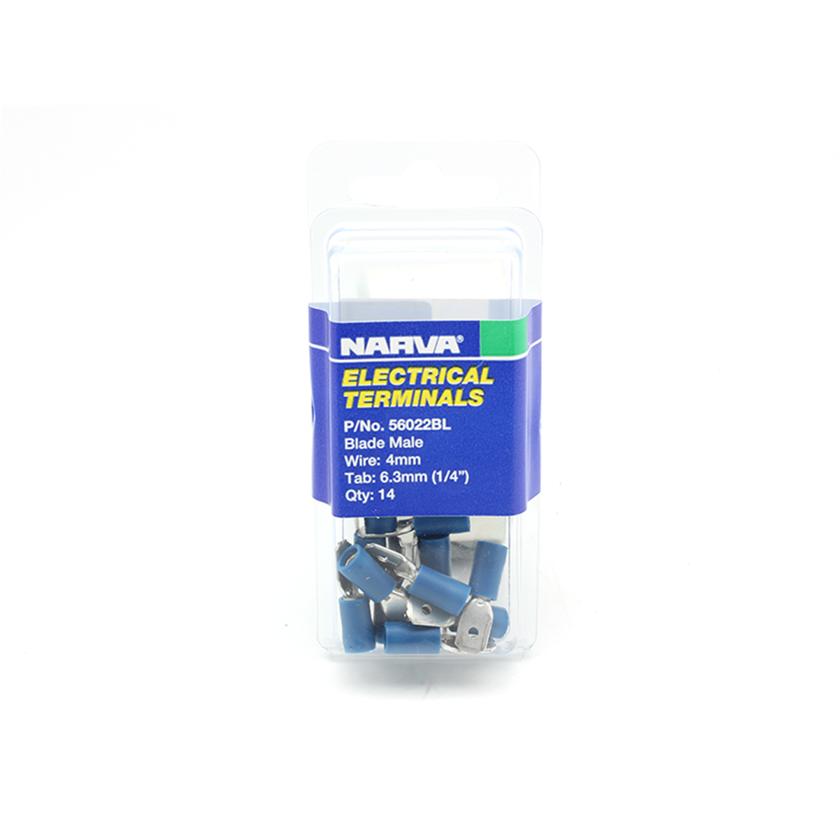 Narva Male Blade Connector - 4mm Blue - 14 Pack - Insulated - Durable