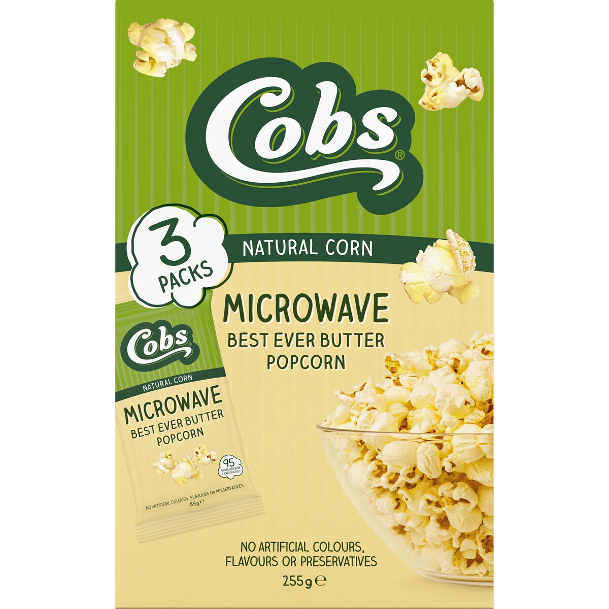 Cobs Microwave Popcorn Butter 3 Pack 255g