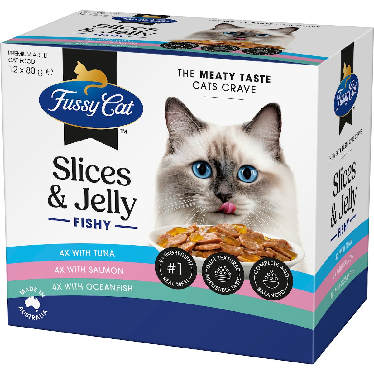Fussy Cat Fishy Slices & Jelly Wet Cat Food 80g X 12 Pack