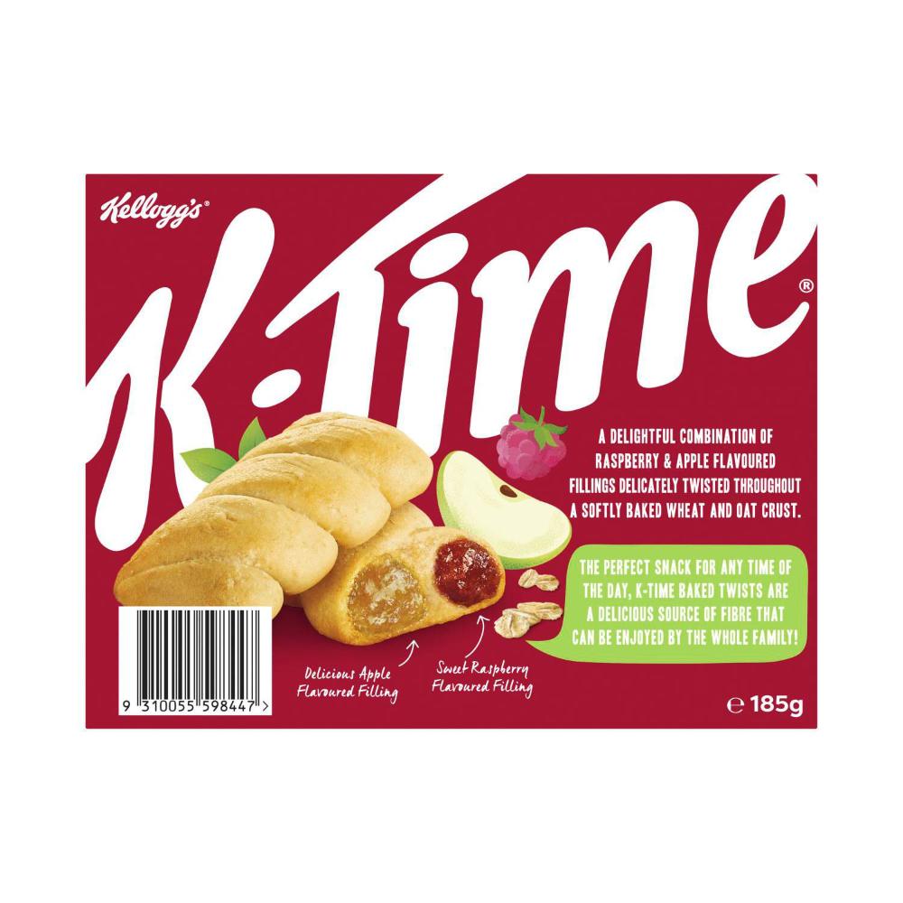 Kellogg's K-time Baked Twists Raspberry & Apple Flavour Filled Snack Bars 5 Pack - 185g