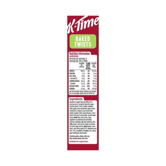 Kellogg's K-time Baked Twists Raspberry & Apple Flavour Filled Snack Bars 5 Pack - 185g