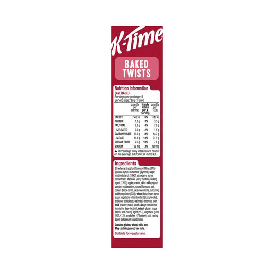 Kellogg's K-time Baked Twists Strawberry & Yoghurt Flavour Filled Snack Bars 5 Pack - 185g