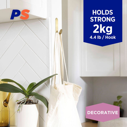 Permastik Large Brass Metal Hook Holds 2kg