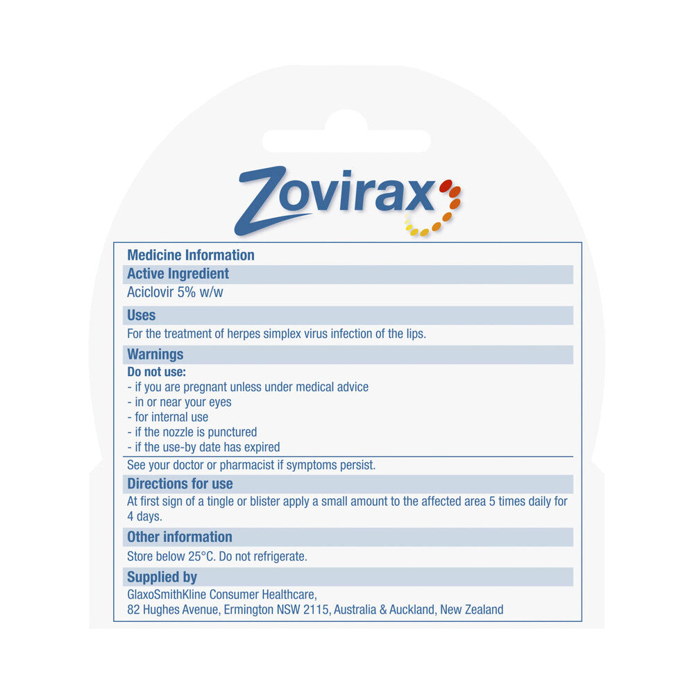 Zovirax Cold Sore Treatment Cream - 2g