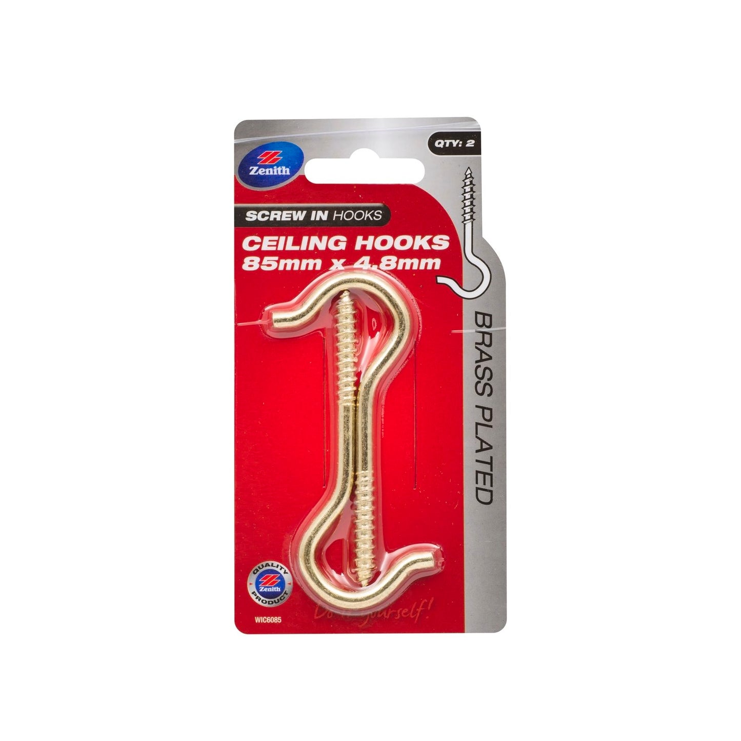 Zenith Ceiling Hook - 8mm - Brass - 2 Pack