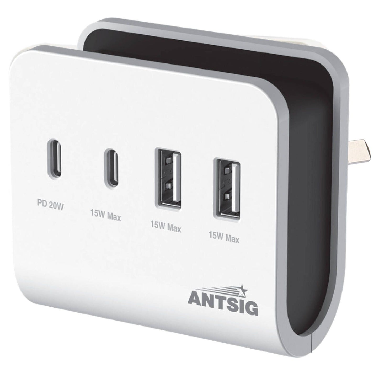 Antsig 20W 4 Port USB Wall Charger - White
