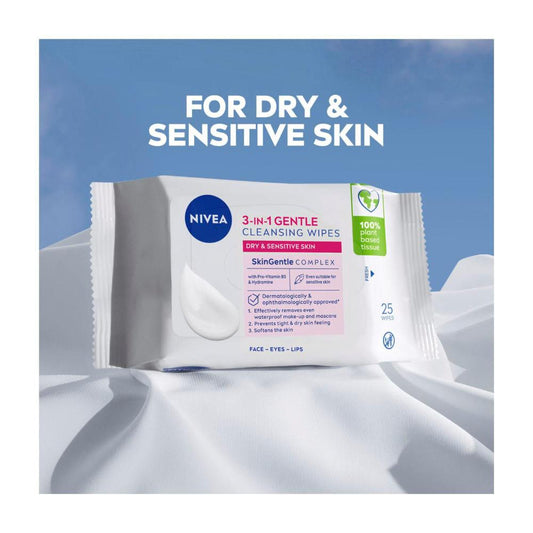Nivea Gentle eansing Wipes Dry & Sensitive Skin - 25 pack