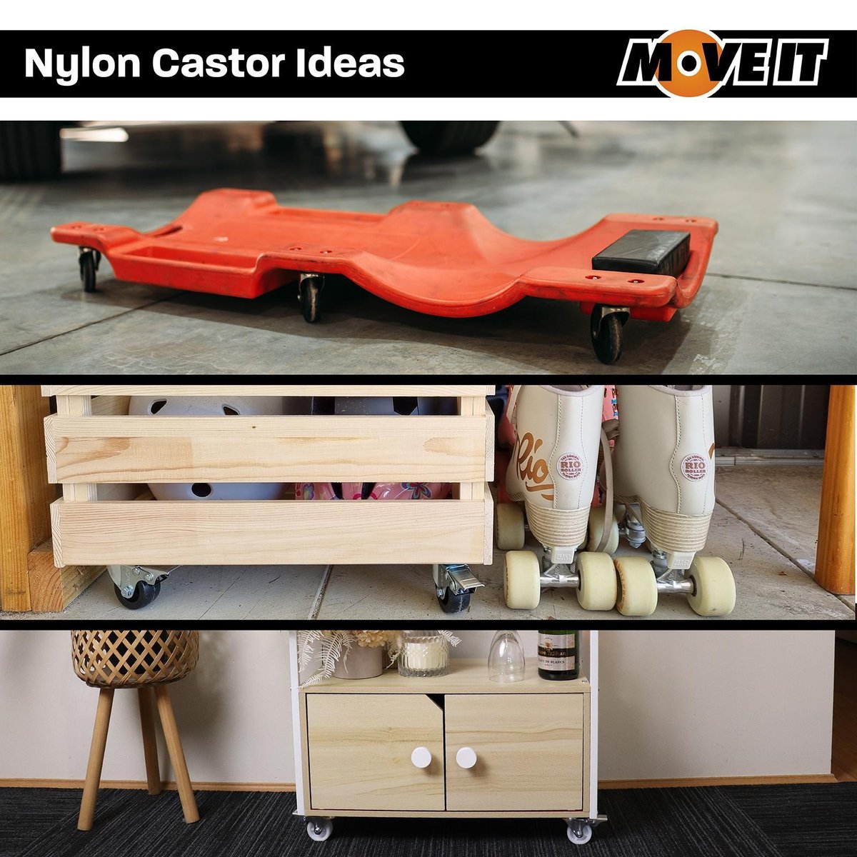 Move It 50mm Nylon U Bracket Swivel Plate Castor 34kg 2 Pack