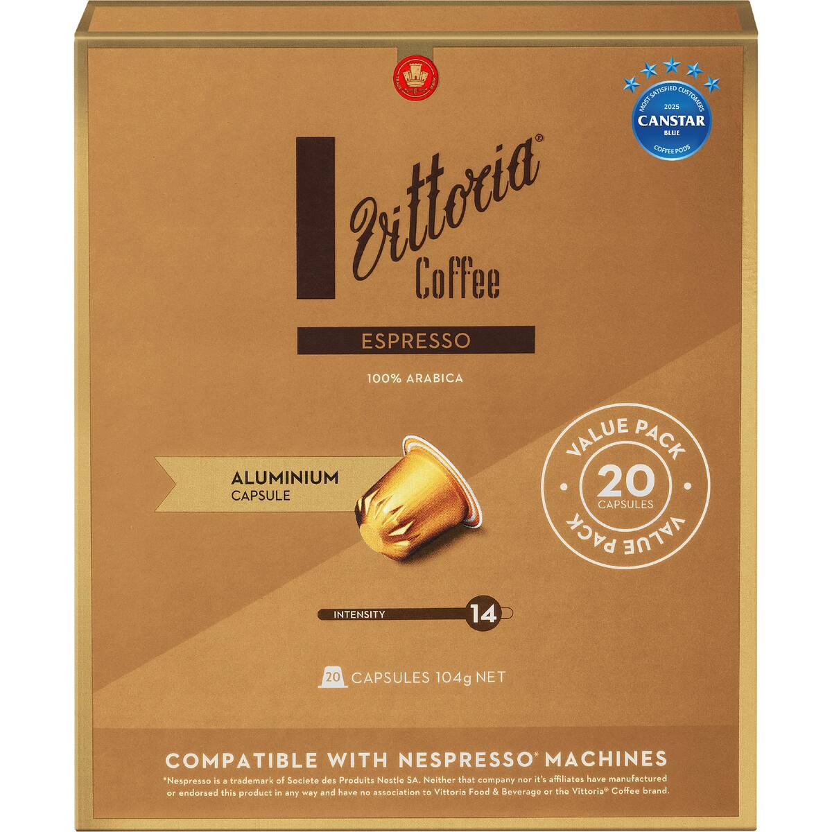 Vittoria Espresso Nespresso Compatible Coffee Capsules 20 Pack