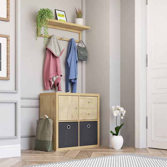Flexi Storage Oak Coat Shelf with Hooks - 760mm x 210mm x 200mm