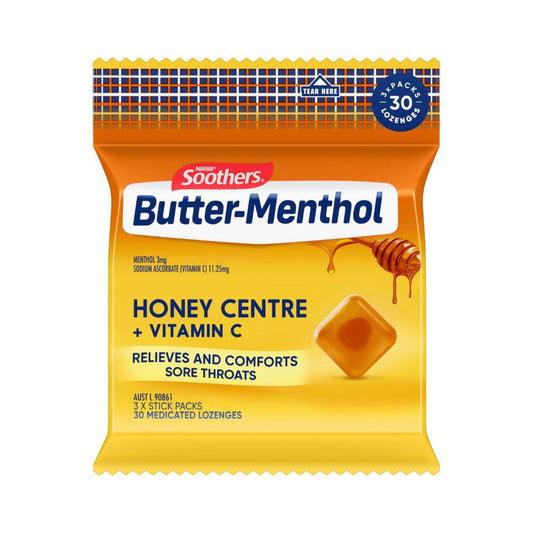 Soothers Butter Menthol Honey Centre & Vitamin C - 30 Pack