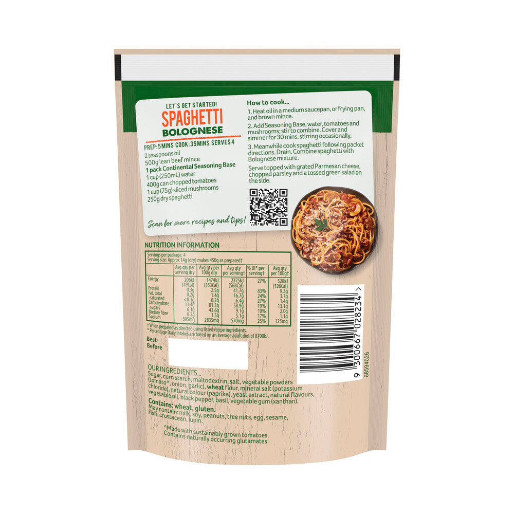 Continental Spaghetti Bolognaise Recipe Base Serves 4 - 50g