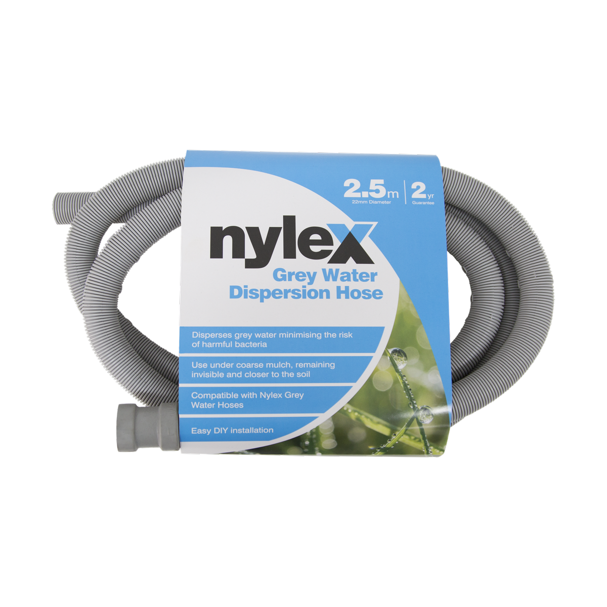 Nylex Grey Water Dispersion Hose 22mm x 2.5m Polypropylene Durable
