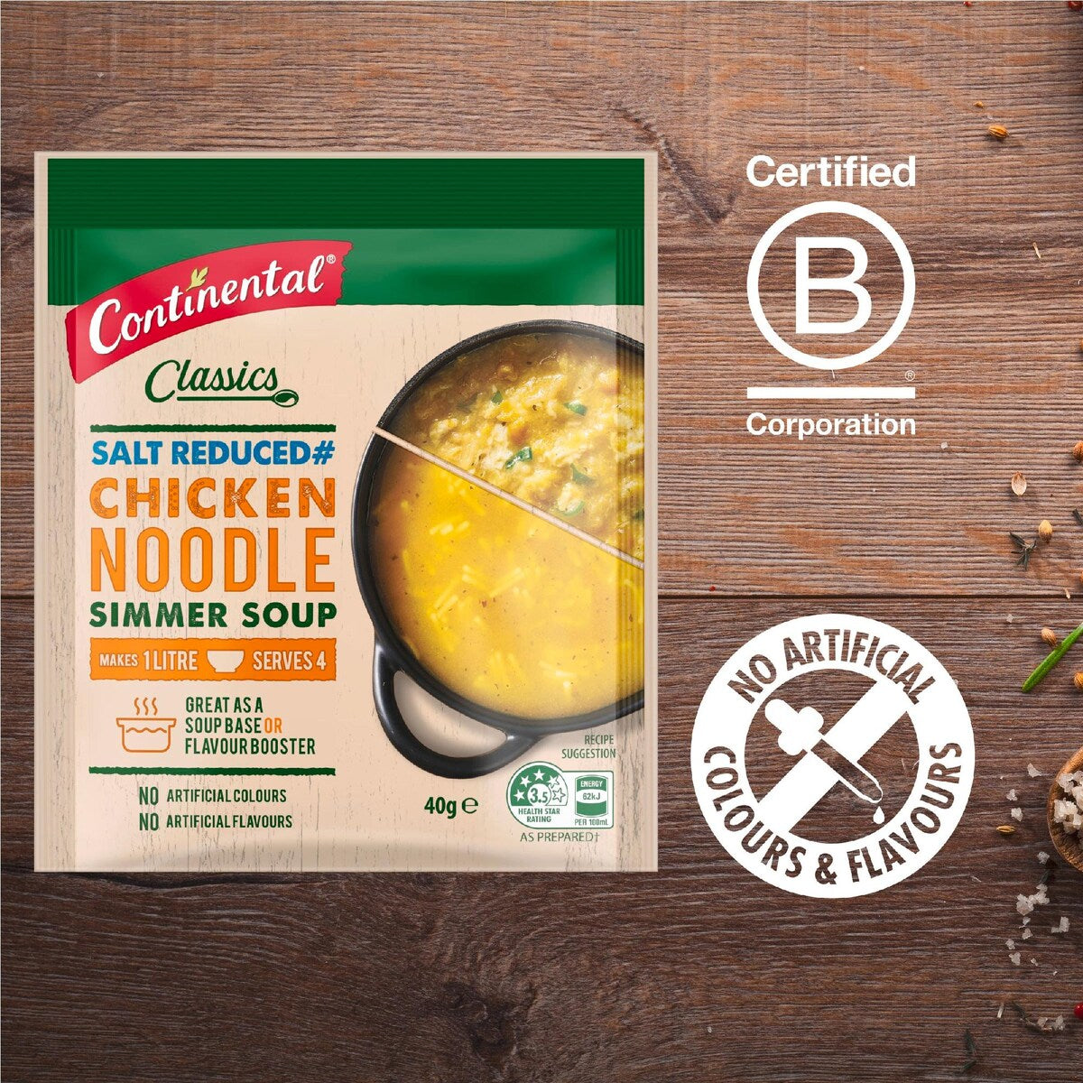 Continental Classics Simmer Soup Chicken Noodle Salt Reduced 40g