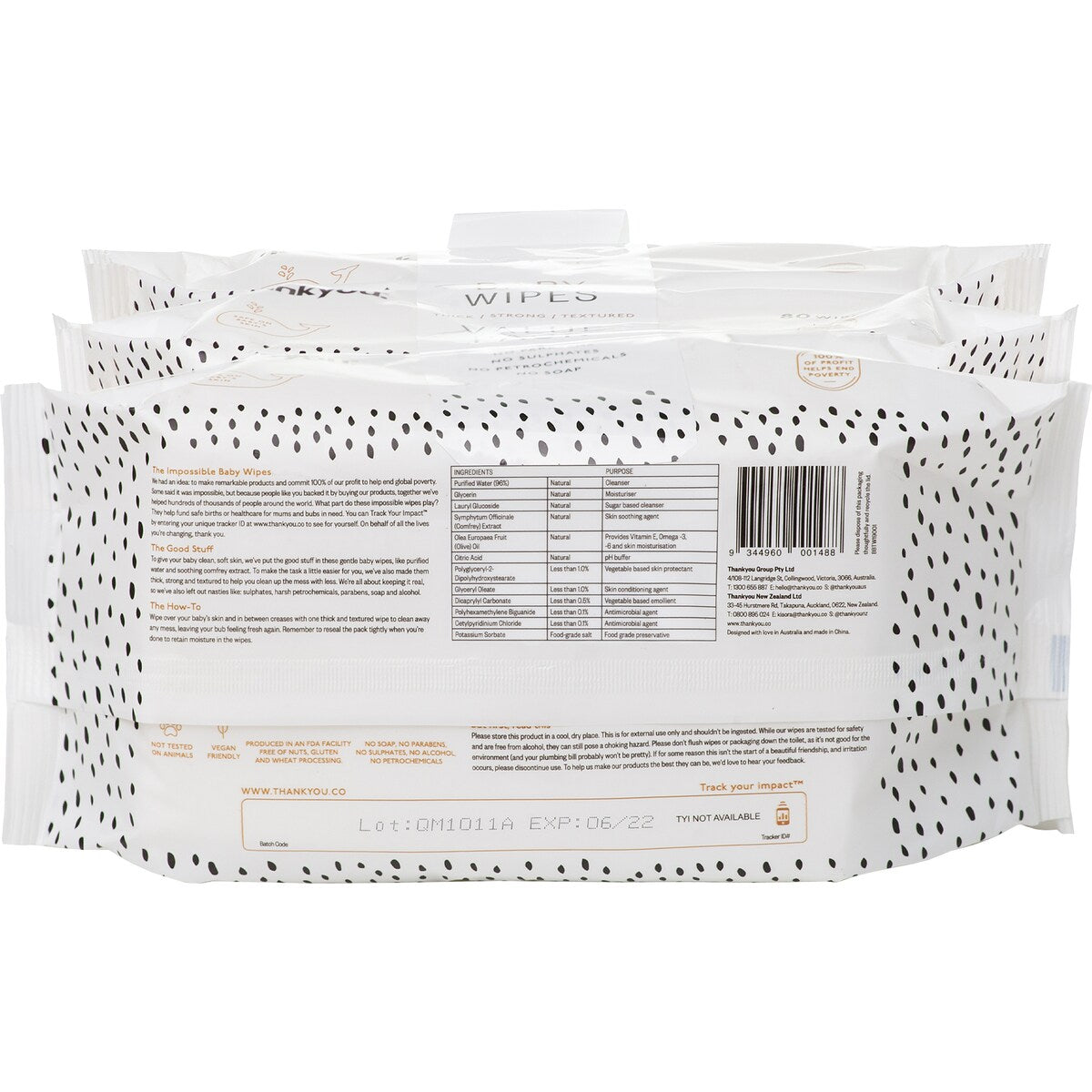 Thankyou. Thick & Soft Baby Wipes 80 X3 Pack