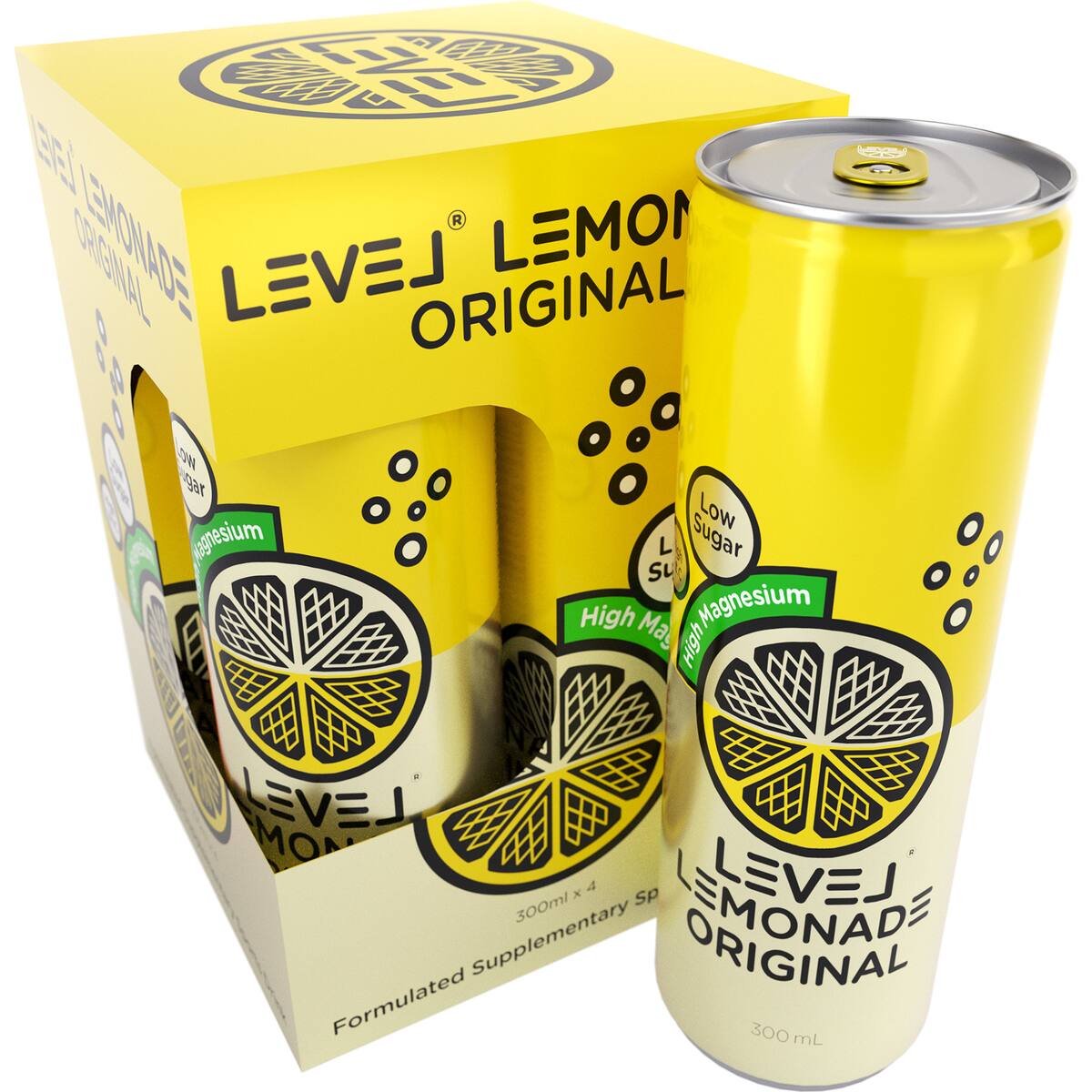 Level Lemonade Original Cans 300ml X 4 Pack