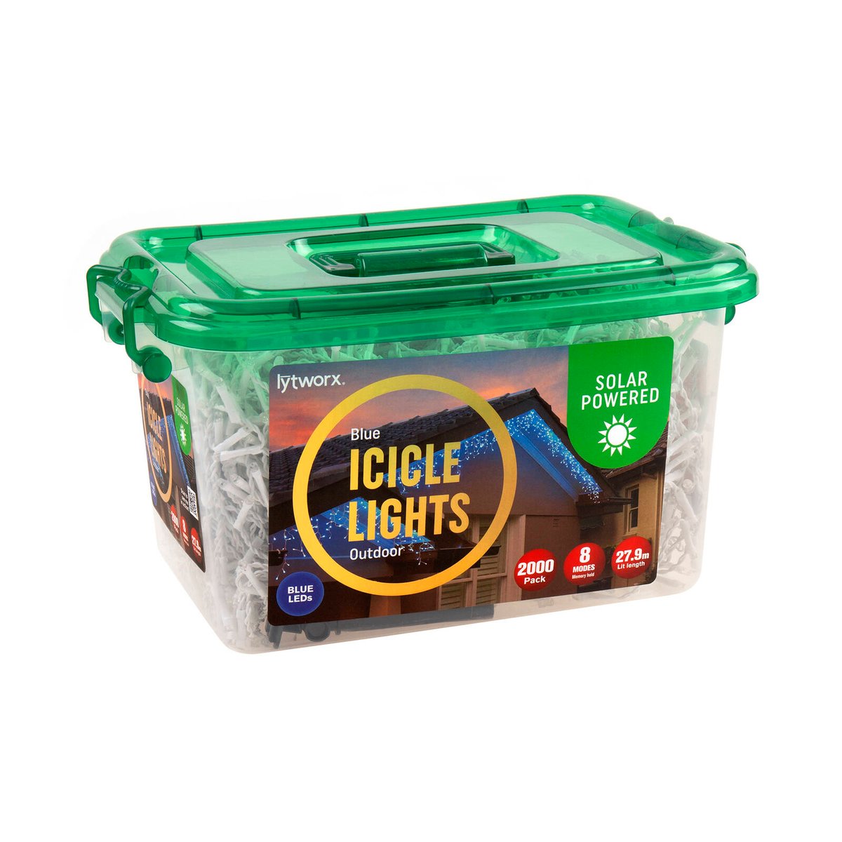 Lytworx Solar Blue Icicle Lights 2000 Pack - 27.9m - Outdoor