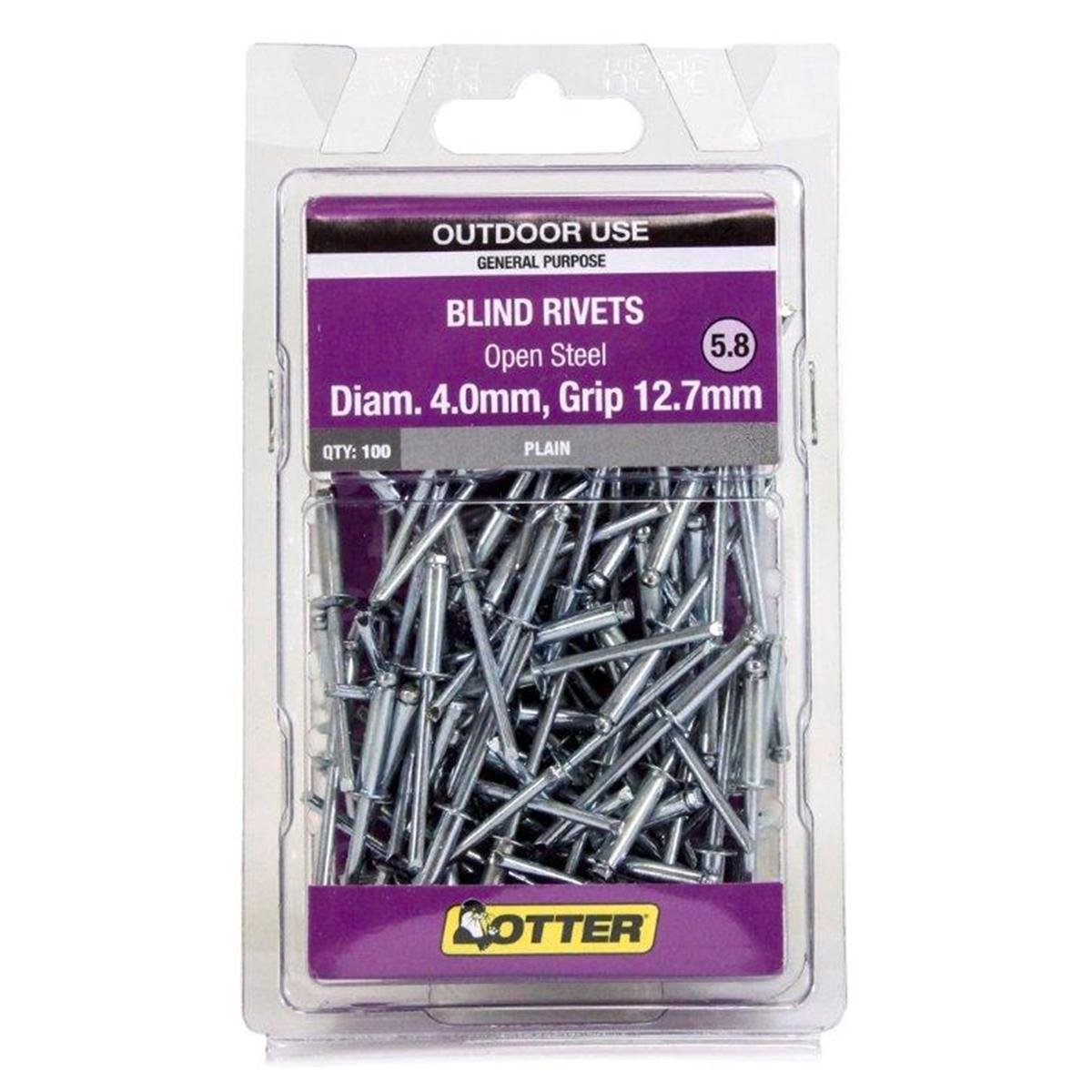 Otter Open Steel Blind Rivets - 4.0 x 12mm - 100 Pack - High Strength