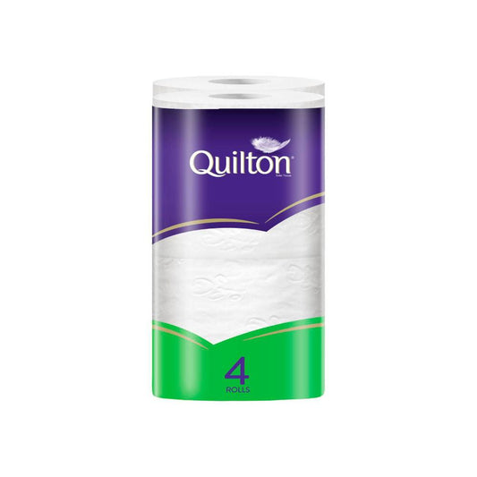 Quilton 3 Ply Double Length White Toilet Paper - 4 pack