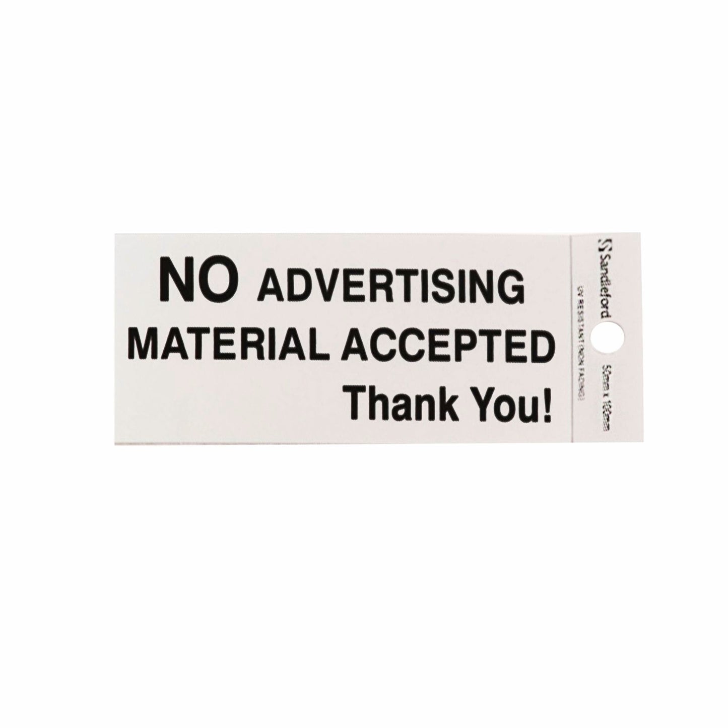 Sandleford No Advertising Silver Self Adhesive Sign - 100 x 50mm