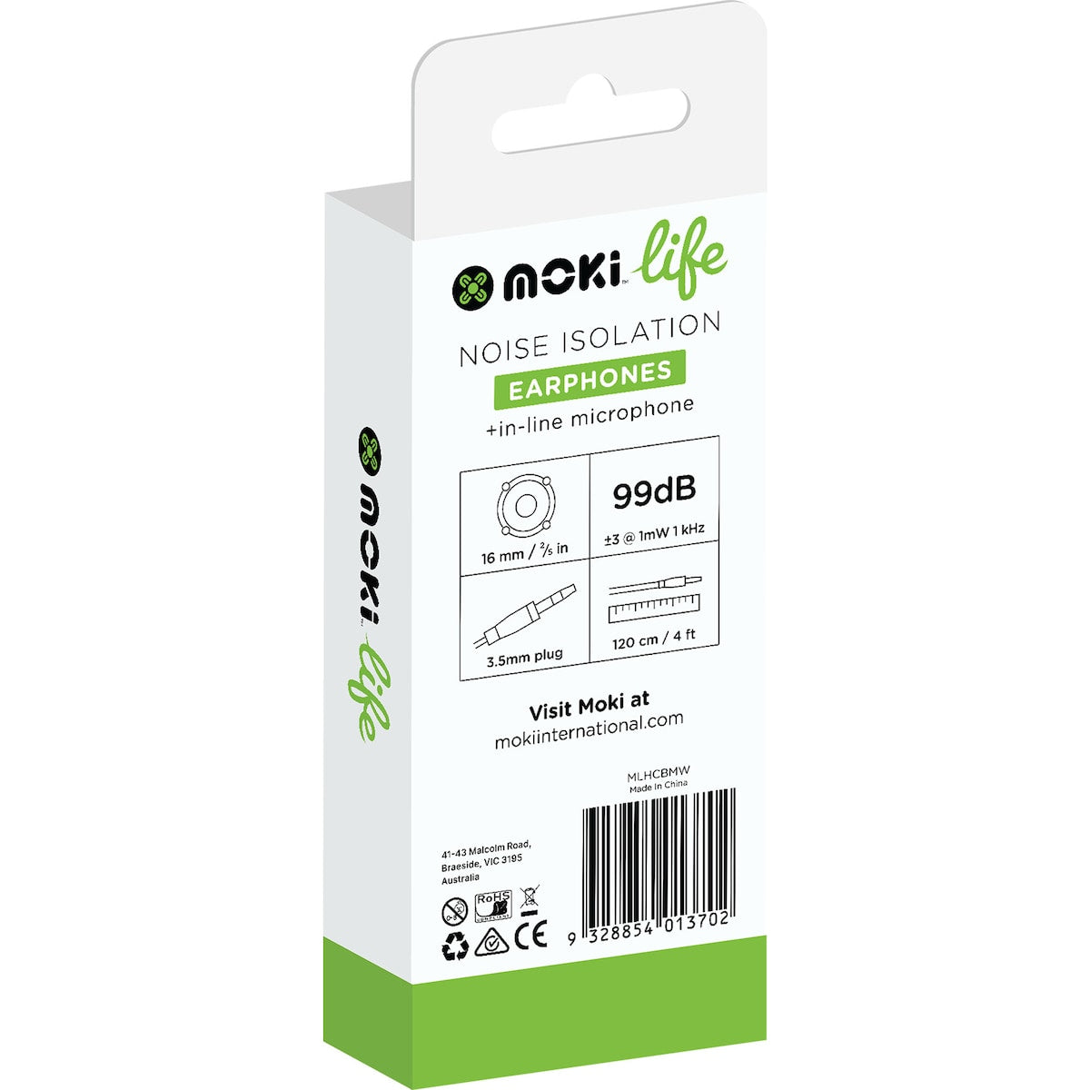 Moki Life Noise Isolation Earphones & In Line Microphone Each