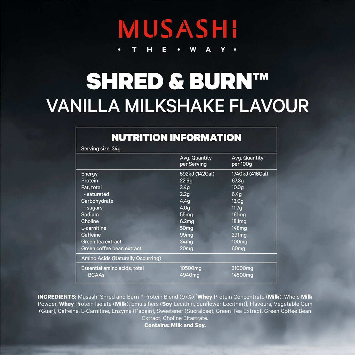 Musashi Shred & Burn Chocolate Milkshake Protein Powder 900g