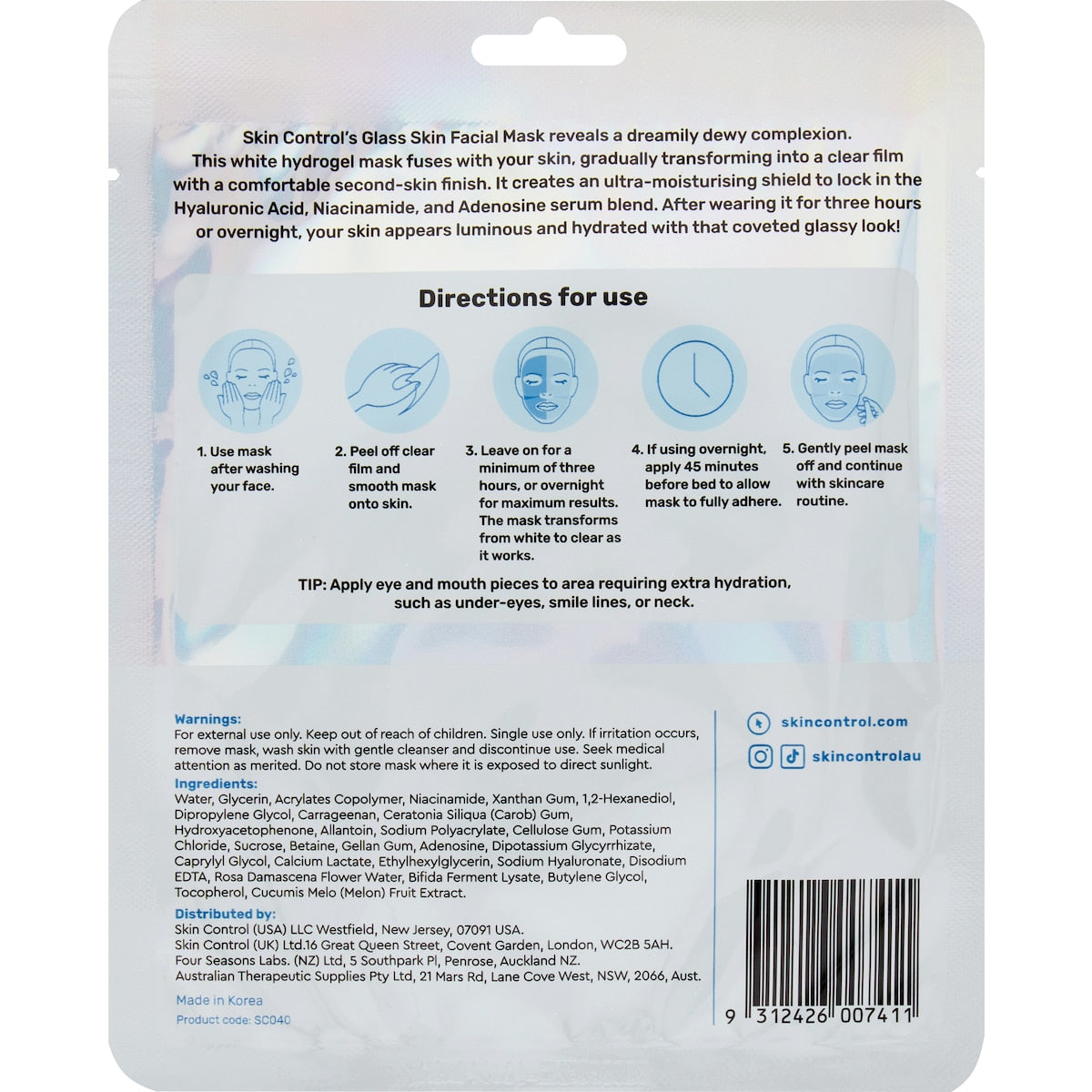 Skin Control Glass Skin Face Mask Hyaluronic Acid Each