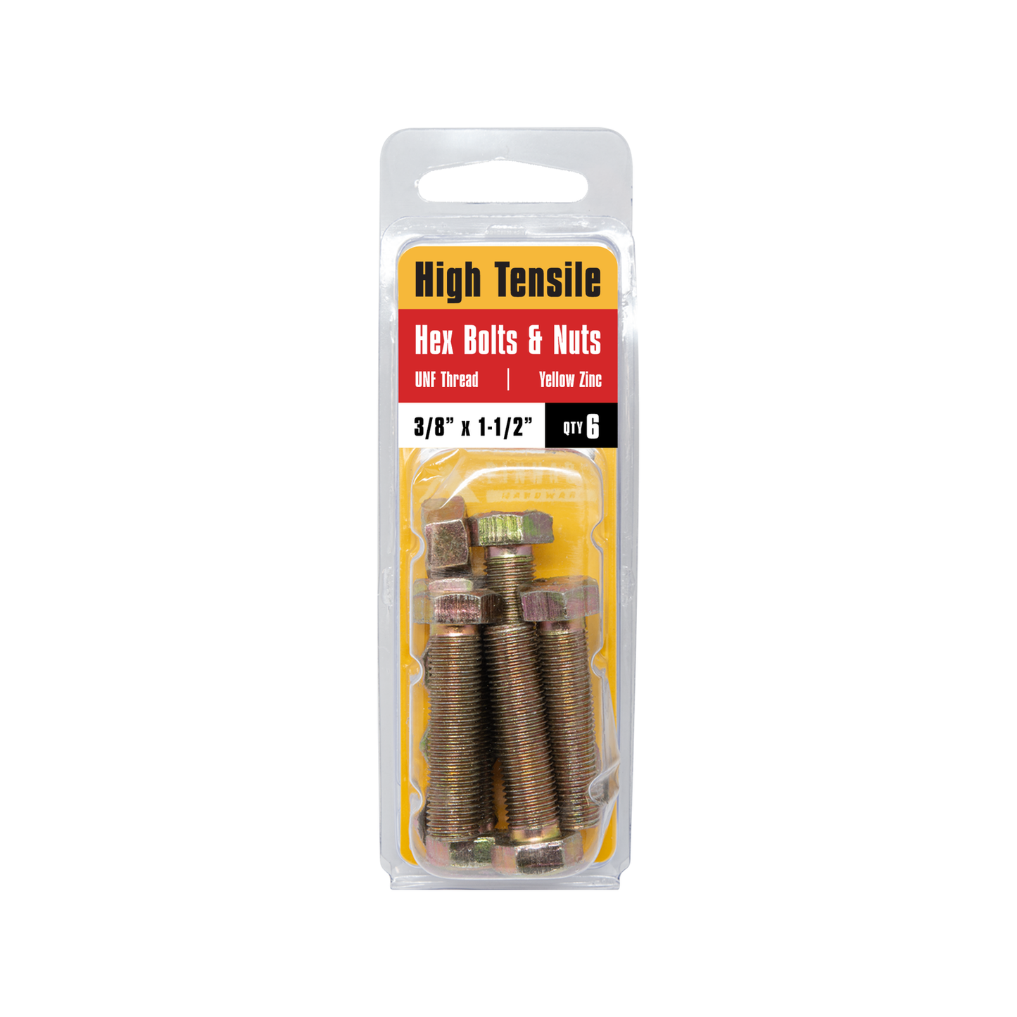 Pinnacle Hex Bolt & Nut - 3/8 x 1-1/2" - Yellow - 6 Pack