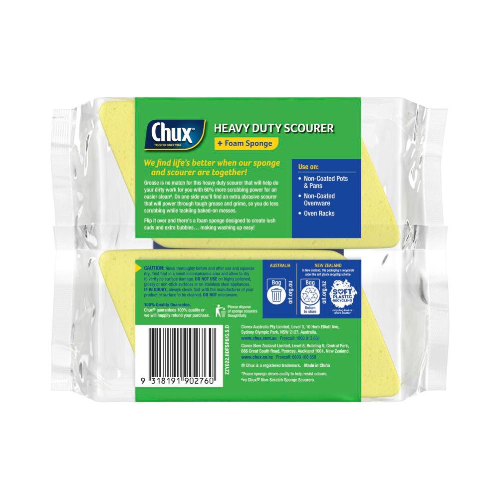 Chux Heavy Duty Scourer + Foam Sponge - 6 pack