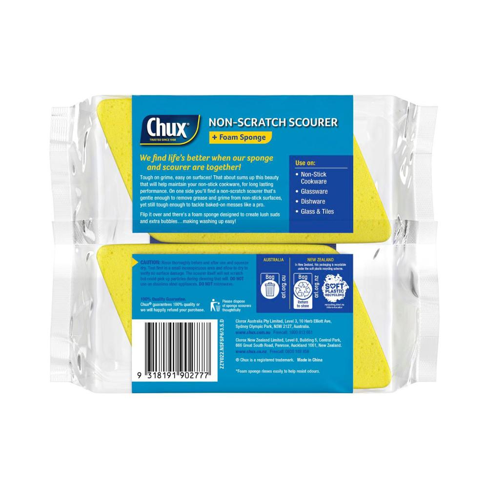 Chux Non-scratch Scourer + Foam Sponge - 6 pack