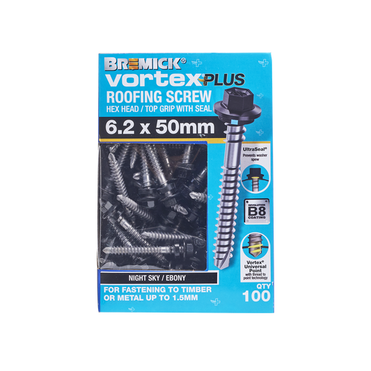 Bremick Vortex Plus Roofing Screw - 6.2 x 50mm - Hex - 100 Pack