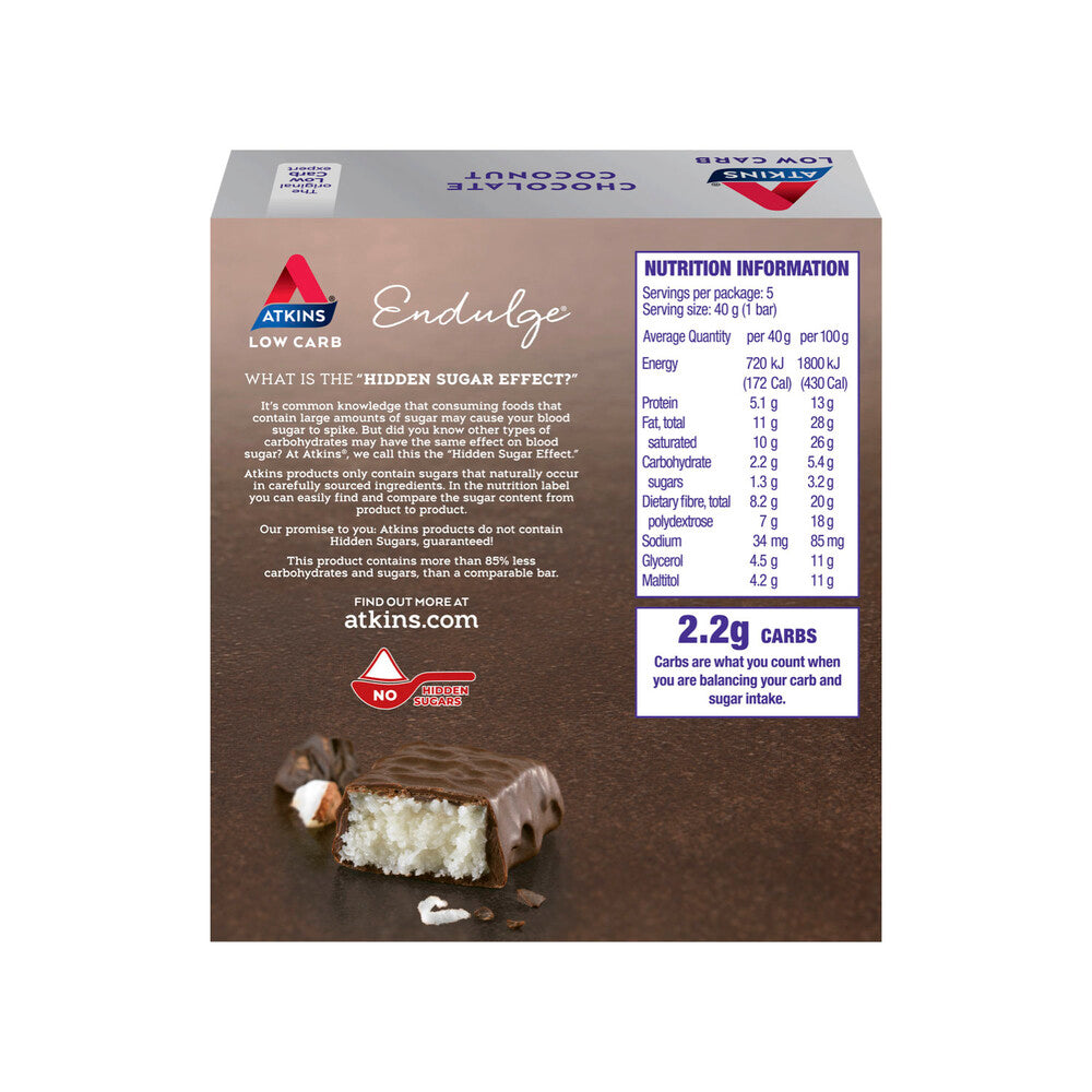 Atkins Low Carb Endulge Bar Chocolate Coconut 5x40g - 200g