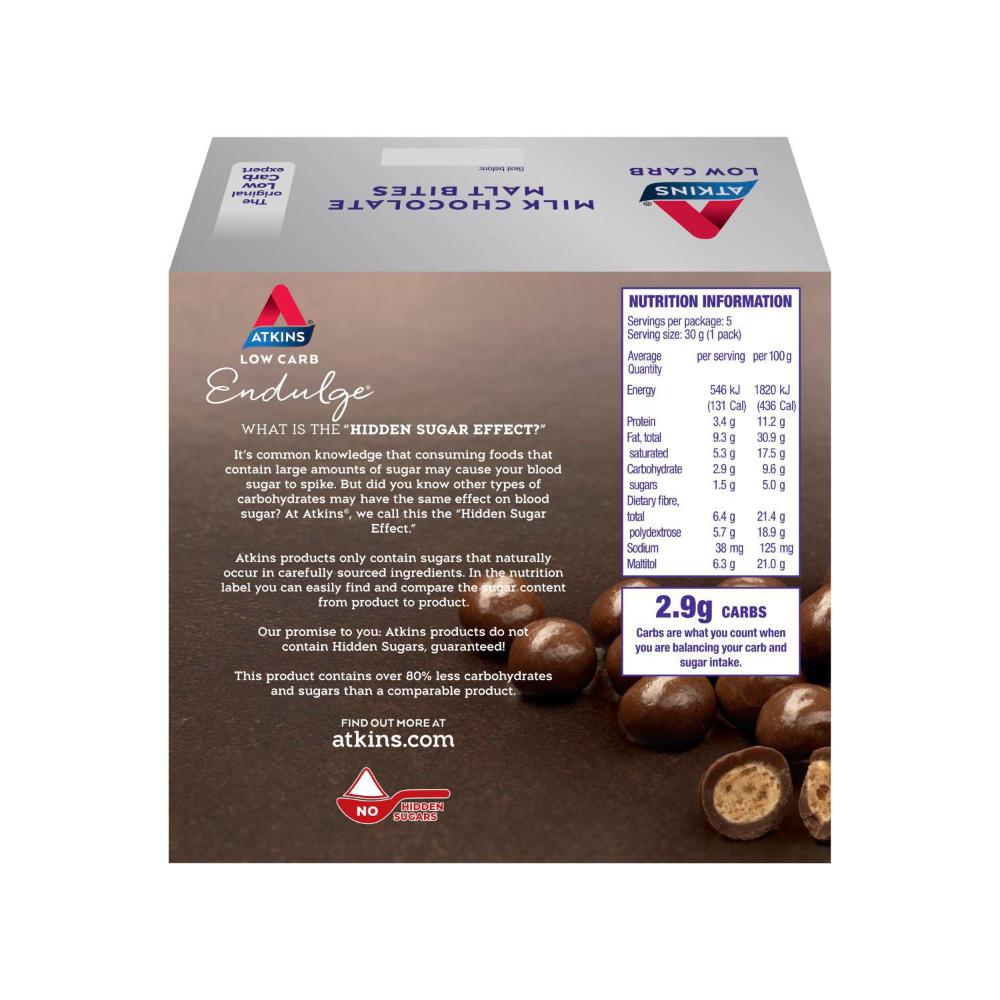Atkins Endulge Milk Choc Malt Bites 5x30g - 150g