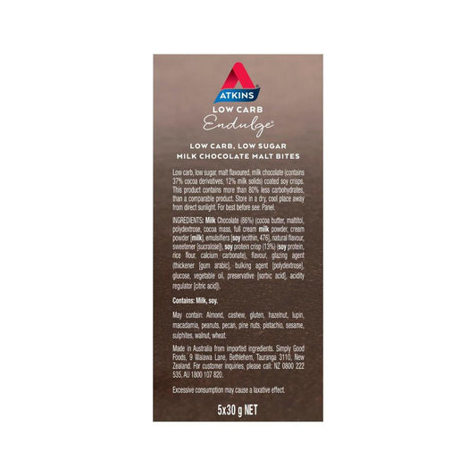 Atkins Endulge Milk Choc Malt Bites 5x30g - 150g