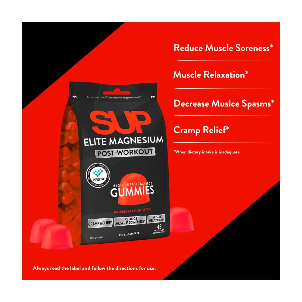 Sup Elite Magnesium Post - Work Out High-performance Gummies Raspberry ... 45 Pack