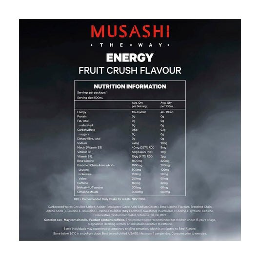 Musashi Energy Drink Fruit Crush - 500mL
