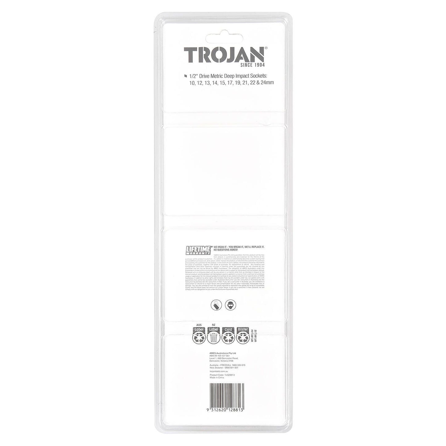Trojan Deep Impact Socket Rail Set - 1/2" Drive - 10-24mm - 10 Piece