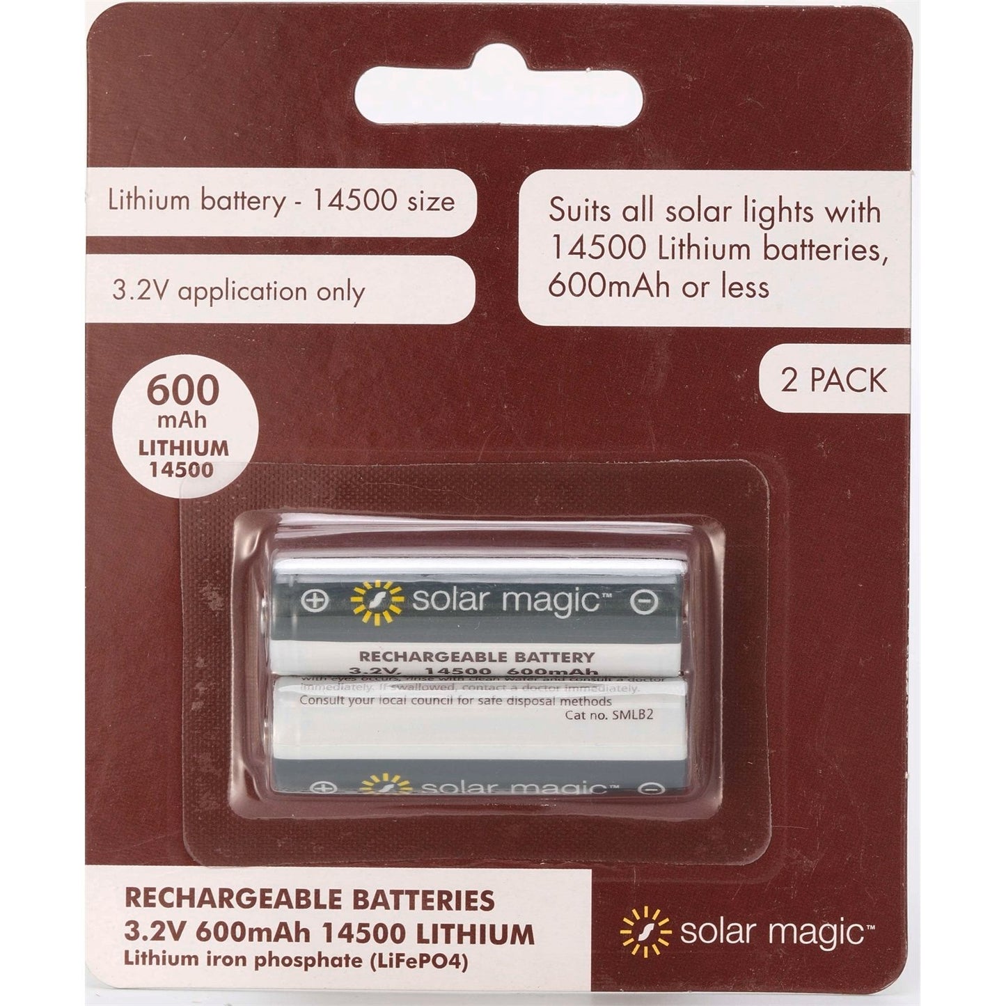 Solar Magic Lithium Battery - 14500 - 600mAh - 2 Pack