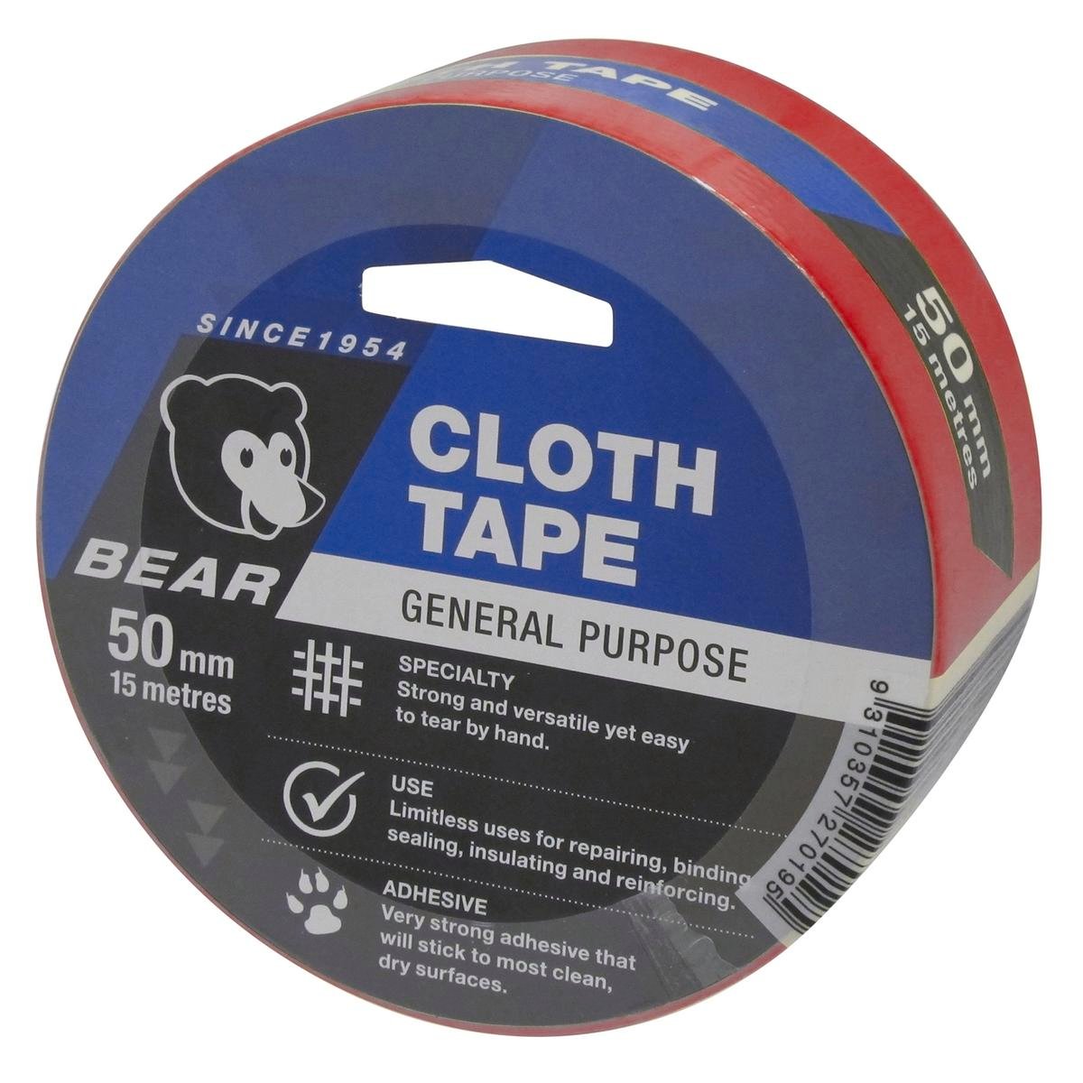 Norton Bear Cloth Tape - 50mm x 15m - Red - Hand Tearable
