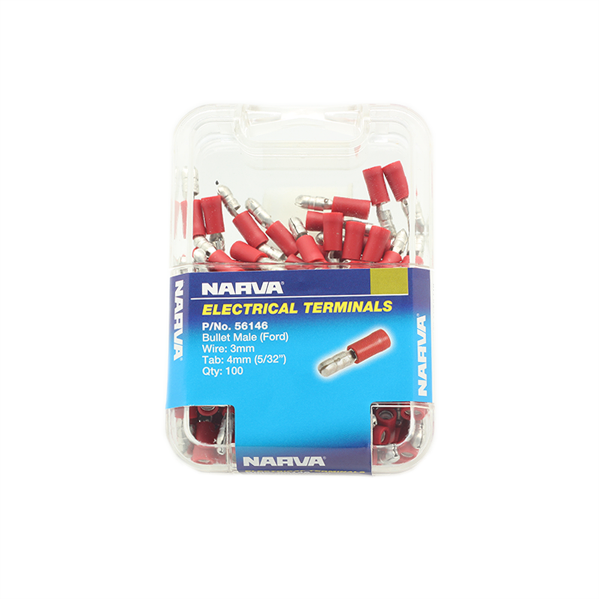 Narva Red Male Bullet Terminal 2.5-3mm 4mm Flared Vinyl 100 Pack