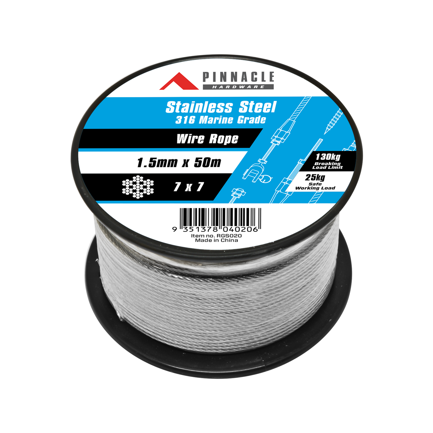 Pinnacle Marine Grade Stainless Steel Wire Rope - 1.5mm x 50m