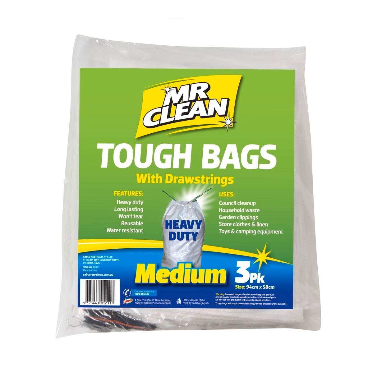 Mr Clean Heavy Duty Garbage Bags - 94cm x 58cm - White Polypropylene - Drawstring