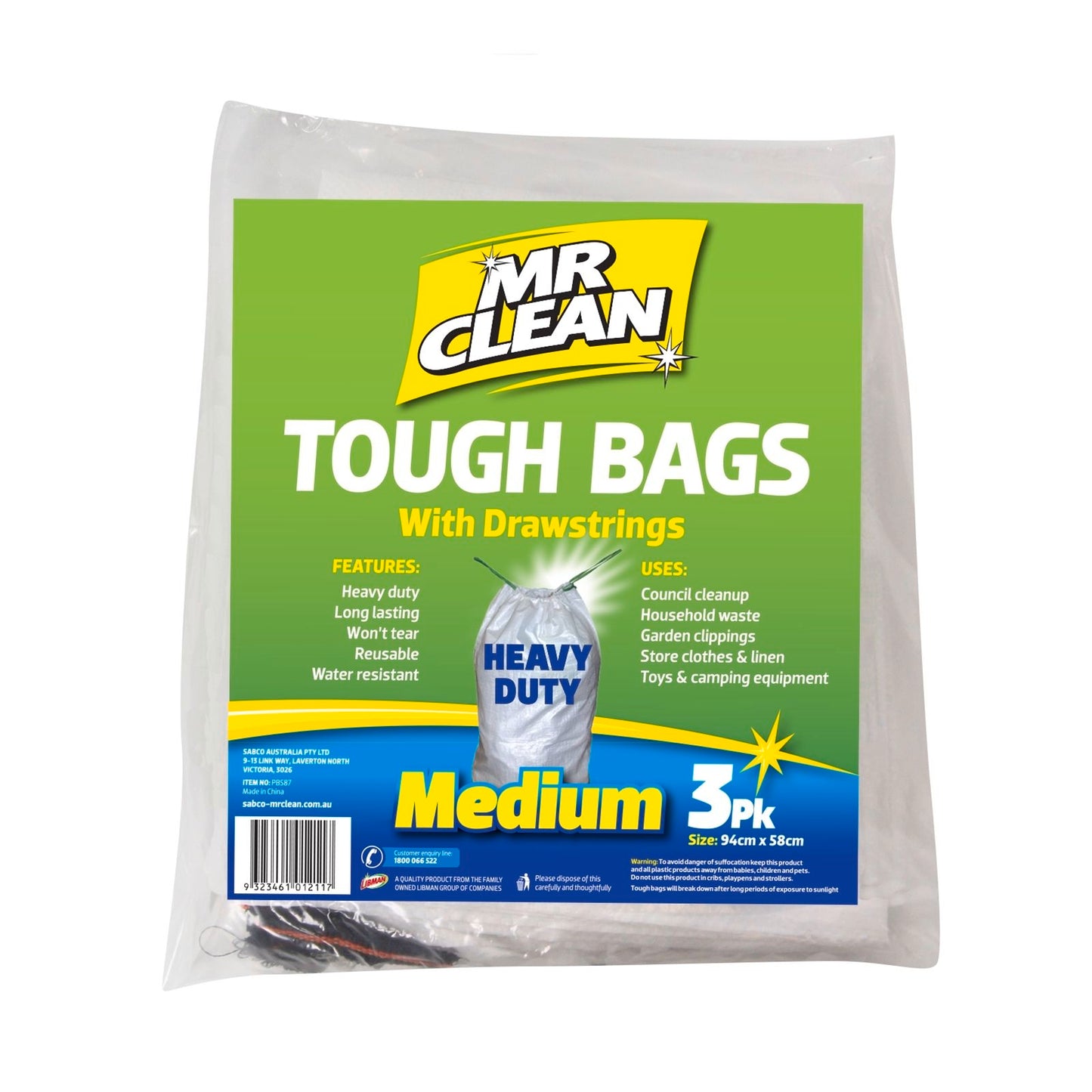 Mr Clean Heavy Duty Garbage Medium Bags - 94cm x 58cm - 3 Pack