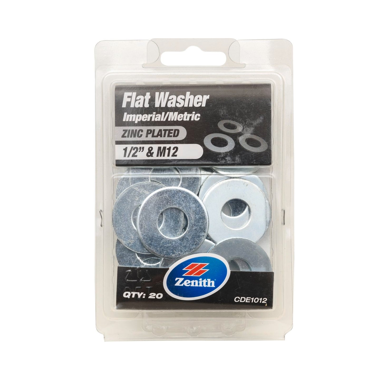 Zenith Zinc Plated Flat Washer - 1/2" - 20 Pack
