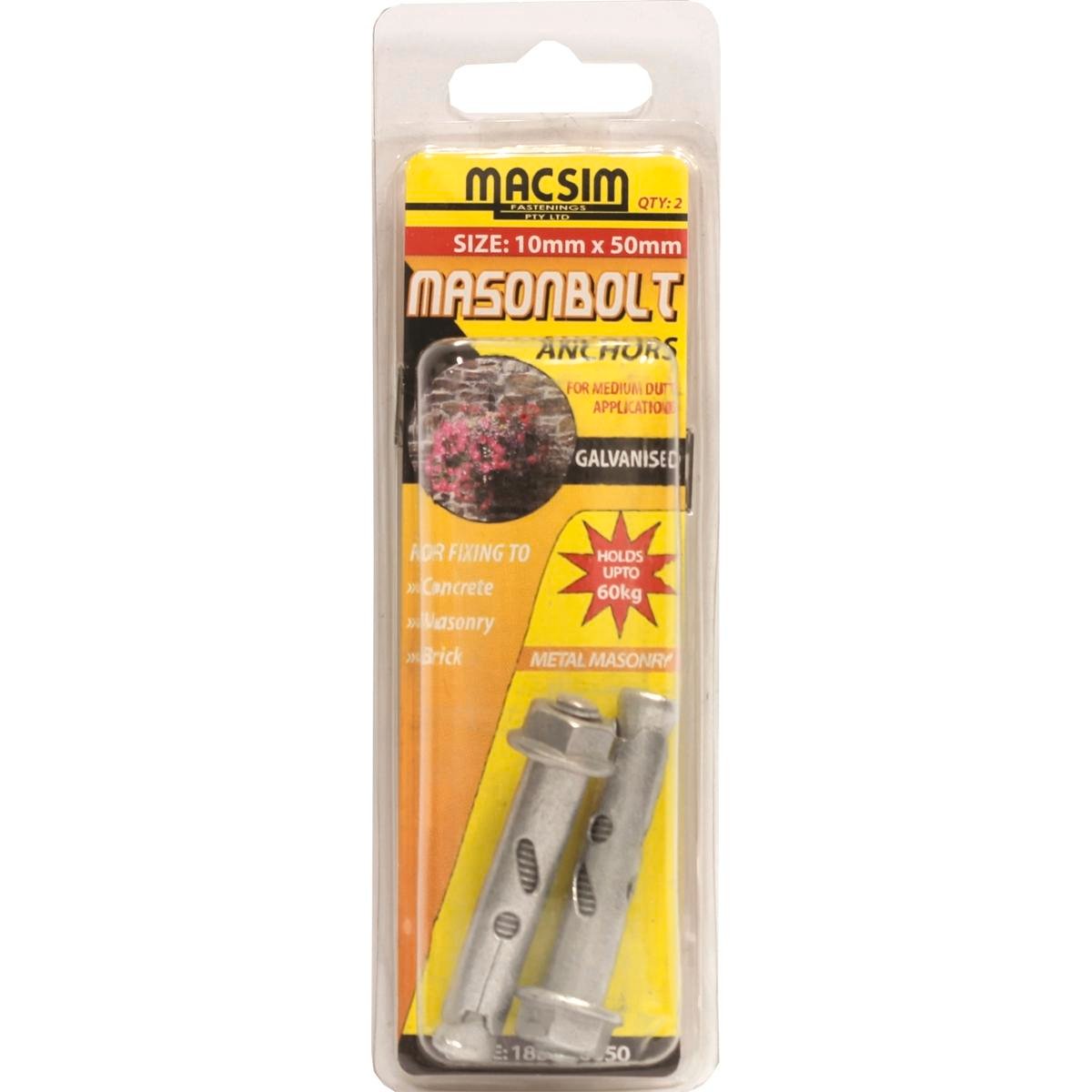 Macsim 10 x 50mm Galvanised Sleeve Anchor 2 Pack - Steel - Durable - Easy Install